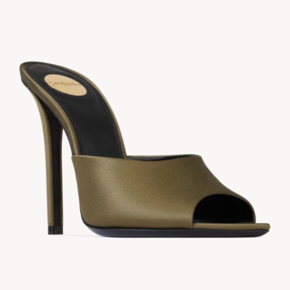 Saint Laurent GOLDIE mules in Satin Crepe (Deep Kaki) - Picture 3 of 4